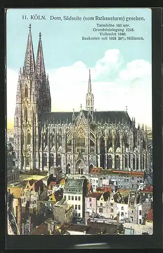 AK Köln a. Rh., Dom vom Rathausturm gesehen
