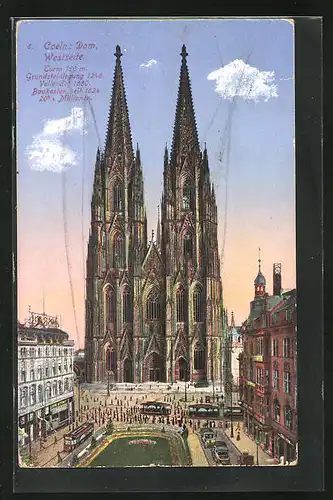 AK Köln a. Rh., Dom, davor Strassenbahnen