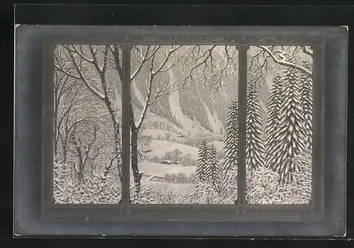 Künstler-AK Fidus: Wintertraum, Winterlicher Blick aus dem Fenster