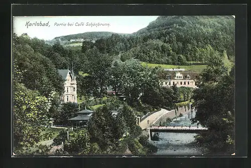 AK Karlsbad, Partie bei Cafe Schönbrunn