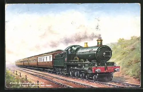 Künstler-AK Birmingham, Lokomotive No. 2902 der C. W. R. Birmingham to London, englische Eisenbahn