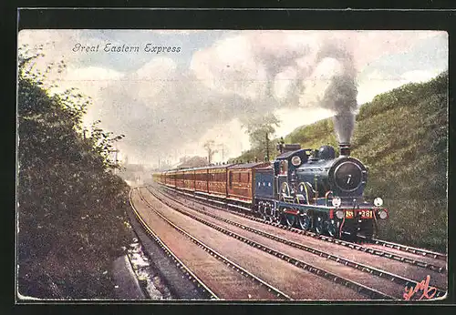 AK Lokomotive No. 381 der GER, Great Eastern Express, englische Eisenbahn