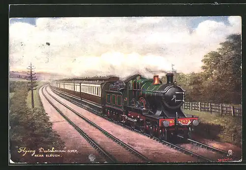 Künstler-AK Slough, Lokomotive No. 3433 der G. W. R. Flying Dutchman, Englische Eisenbahn