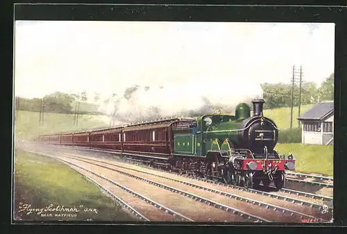 AK Hatfield, Lokomotive No. 990 Flying Scotchman der G. N. R., Englische Eisenbahn