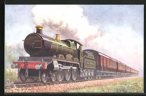 AK Lokomotive No. 2916 der G. W. R. Cornish, Riviera Express, Englische Eisenbahn