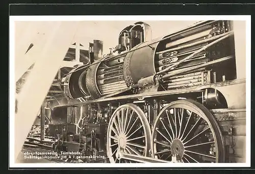 AK Järnvägsmuseum, Tomteboda, Snälltagslokomotiv litt A i genomskärning, englische Eisenbahn