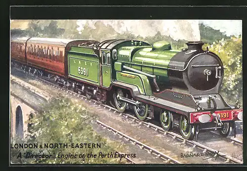 Künstler-AK Director Class Engine on the Perth Express, L.&N.E. Rly., englische Eisenbahn