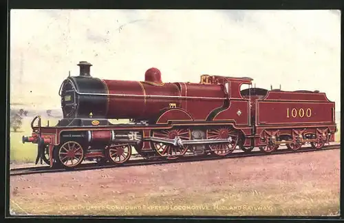 Künstler-AK Compound Express Locomotive, Midland Railway, englische Eisenbahn
