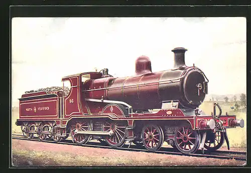 Künstler-AK 4-4-0 Express No. 86, North Staffordshire Railway, englische Eisenbahn
