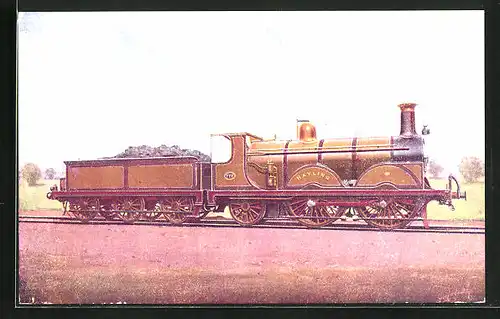 Künstler-AK Stroudley`s front-coupled express engine 175 Hayling, englische Eisenbahn