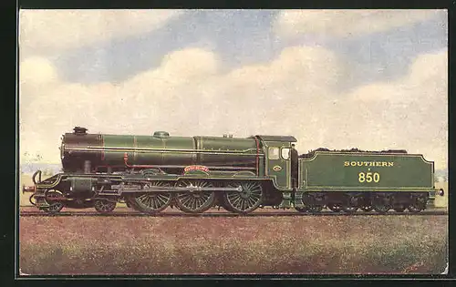 Künstler-AK Southern Railway Express Passenger Locomotive No. E850 Lord Nelson, englische Eisenbahn