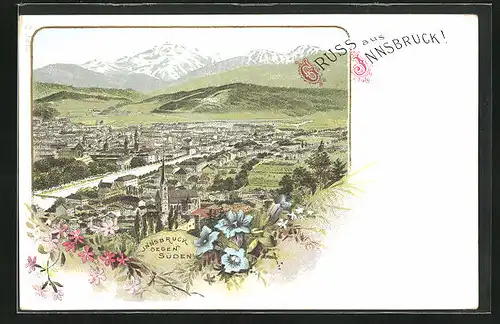 Lithographie Innsbruck, Totalansicht gegen Süden