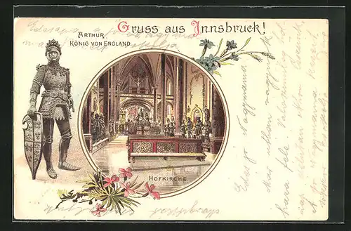 Lithographie Innsbruck, Hofkirche, Innenansicht, Arthur König von England