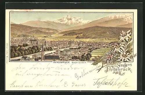 Lithographie Innsbruck, Totalansicht nach Süden