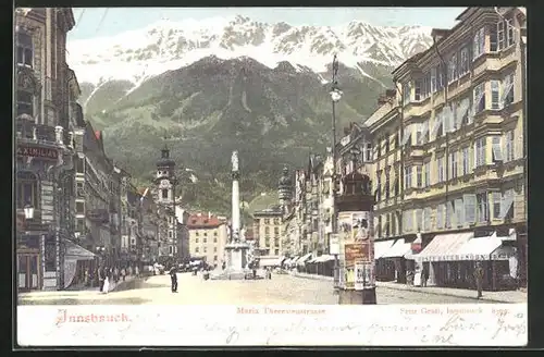 AK Innsbruck, Blick in die Maria - Theresienstrasse, Litfasssäule