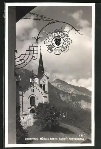 AK Innsbruck-Mühlau, Gasthaus Koreth, Wirtsschild