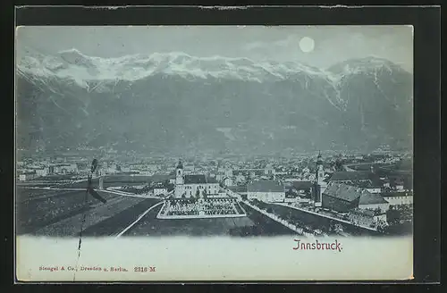 Mondschein-AK Innsbruck, Teilansicht mit Kloster