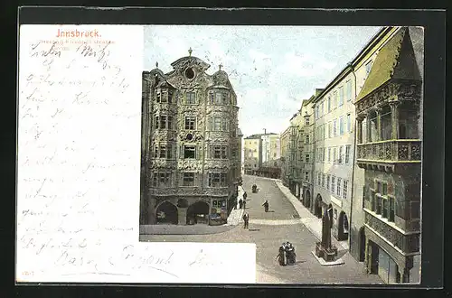 AK Innsbruck, Gasthaus Goldenes Dachl & katholische Kirche an der Herzog Friedrichstrasse