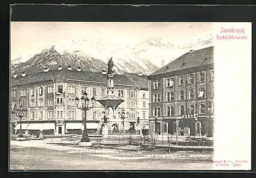 AK Innsbruck, Partie am Rudolfsbrunnen mit Kunsthandlung