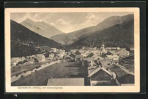 AK Scharnitz, Ortsansicht mit Gleirschspitze