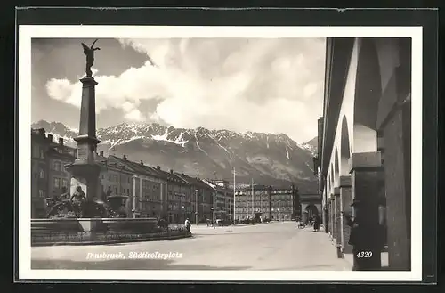 AK Innsbruck, Südtirolerplatz mit Brunnen