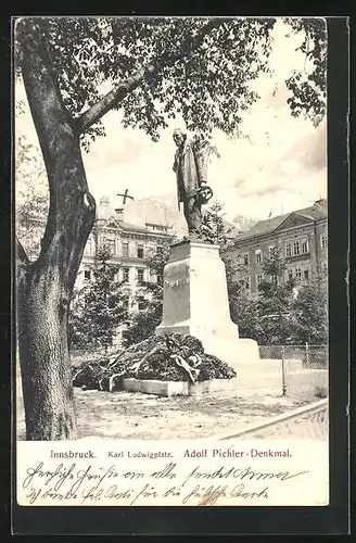AK Innsbruck, Karl Ludwigplatz mit Adolf Pichler-Denkmal