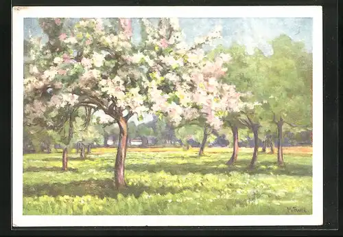 Künstler-AK sign. M. Rollé: Blühender Obstgarten