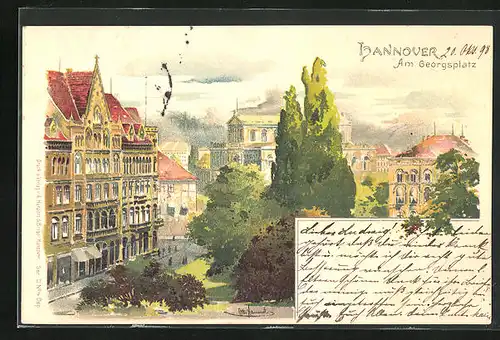 Lithographie Hannover, Ortspartie am Georgsplatz