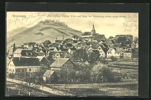 AK Weinsberg, Panorama mit Kirche und Fachwerk