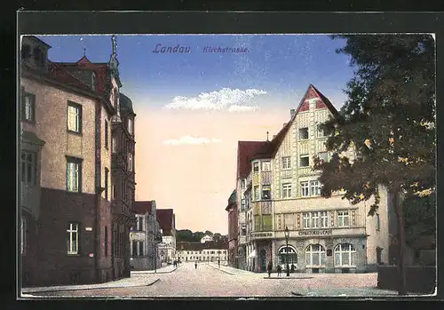 AK Landau, Kirchstrasse mit Conditorei u. Cafe