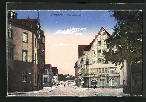 AK Landau, Kirchstrasse mit Conditorei u. Cafe