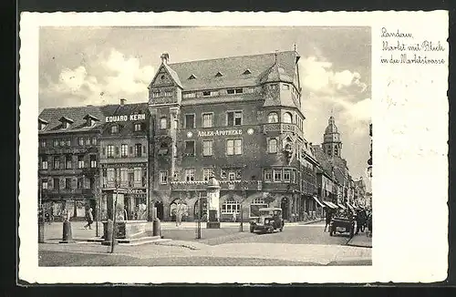 AK Landau, Markt & Markstrasse, Adler-Apotheke, Filiale von Eduard Kern