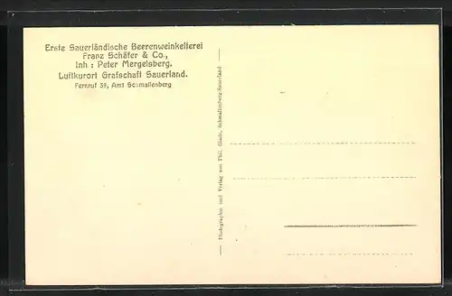 AK Grafschaft Sauerland, Sauerländische Beerenweinkelterei v. Franz Schäfer & Co.