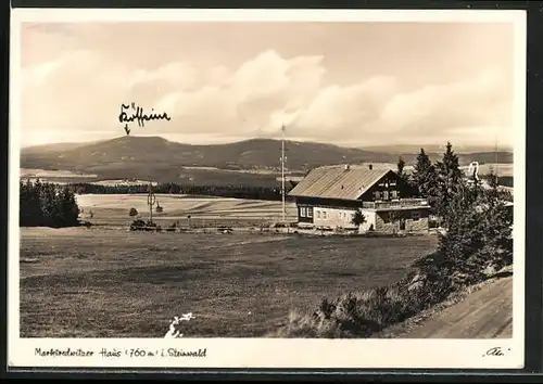 AK Marktredwitz, Gasthof Marktredwitzer Haus im Steinwald, Blick zur Kösseine