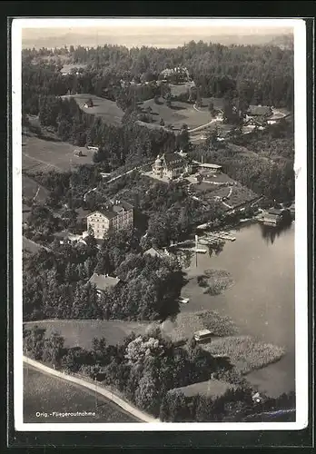 AK Murnau-Seehausen, Fliegeraufnahme mit Strandhotel