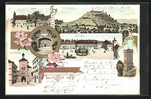 Lithographie Hohenasperg, Burghof, Festungshof, Schubart Gefängnis