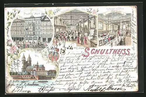 Lithographie Magdeburg, Brauerei Schultheiss, Restaurand & Speisesaal