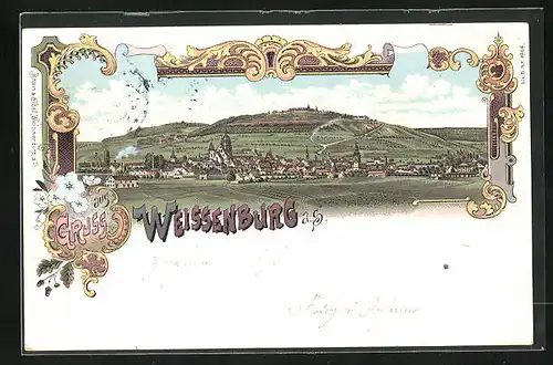 Lithographie Weissenburg, Panorama der Stadt