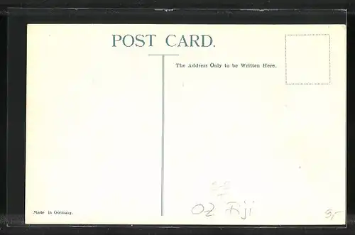 AK Fiji, Briefmarken, Wappen und Landkarte