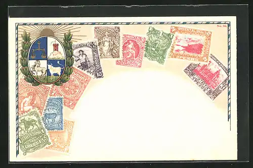 AK Uruguay, Briefmarken und Wappen