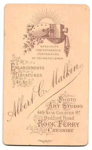 Fotografie Albert C. Malkin, Rock Ferry /Cheshire, 449, New Chester Rd., Portrait süsses Kleinkind im hübschen Kleid