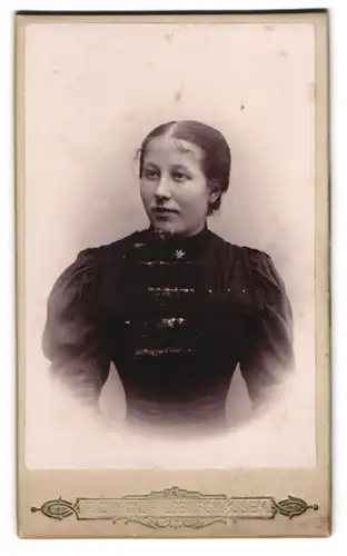 Fotografie F. Zinck, Hildburghausen, Portrait junge Dame im Kleid