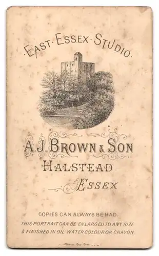 Fotografie A. J. Brown & Son, Halstead /Essex, Portrait bürgerlicher Herr mit Oberlippenbart