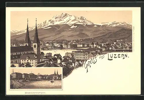 Lithographie Luzern, Totalansicht und Schweizerhofquai