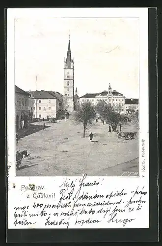 AK Caslav, Marktplatz mit Kirche