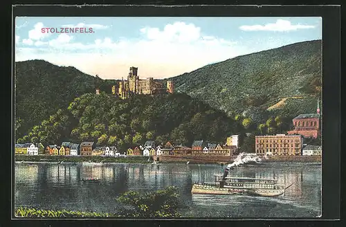 AK Stolzenfels, Blick auf den Ort am Rhein