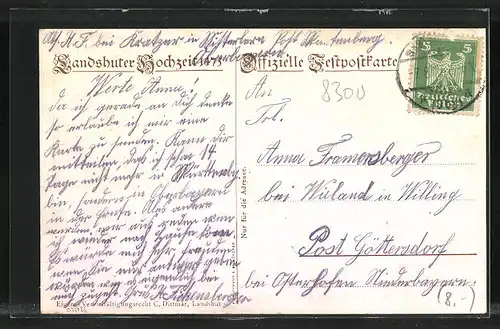 AK Landshut, Einzug Herzog Georgs des Reichen, Prinzessin Hedwig im Brautwagen, Festpostkarte zum Festspiel