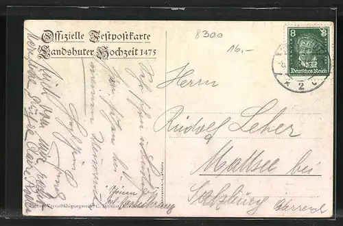 AK Landshut, Einzug Herzog Georgs des Reichen, Bischofs-Gruppe, Festpostkarte zum Festspiel