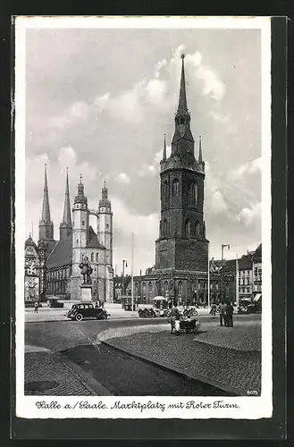 AK Halle /Saale, Marktplatz mit Roter Turm