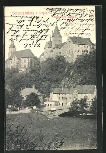 AK Schwarzenberg /Erzgeb., Kiche und Schloss